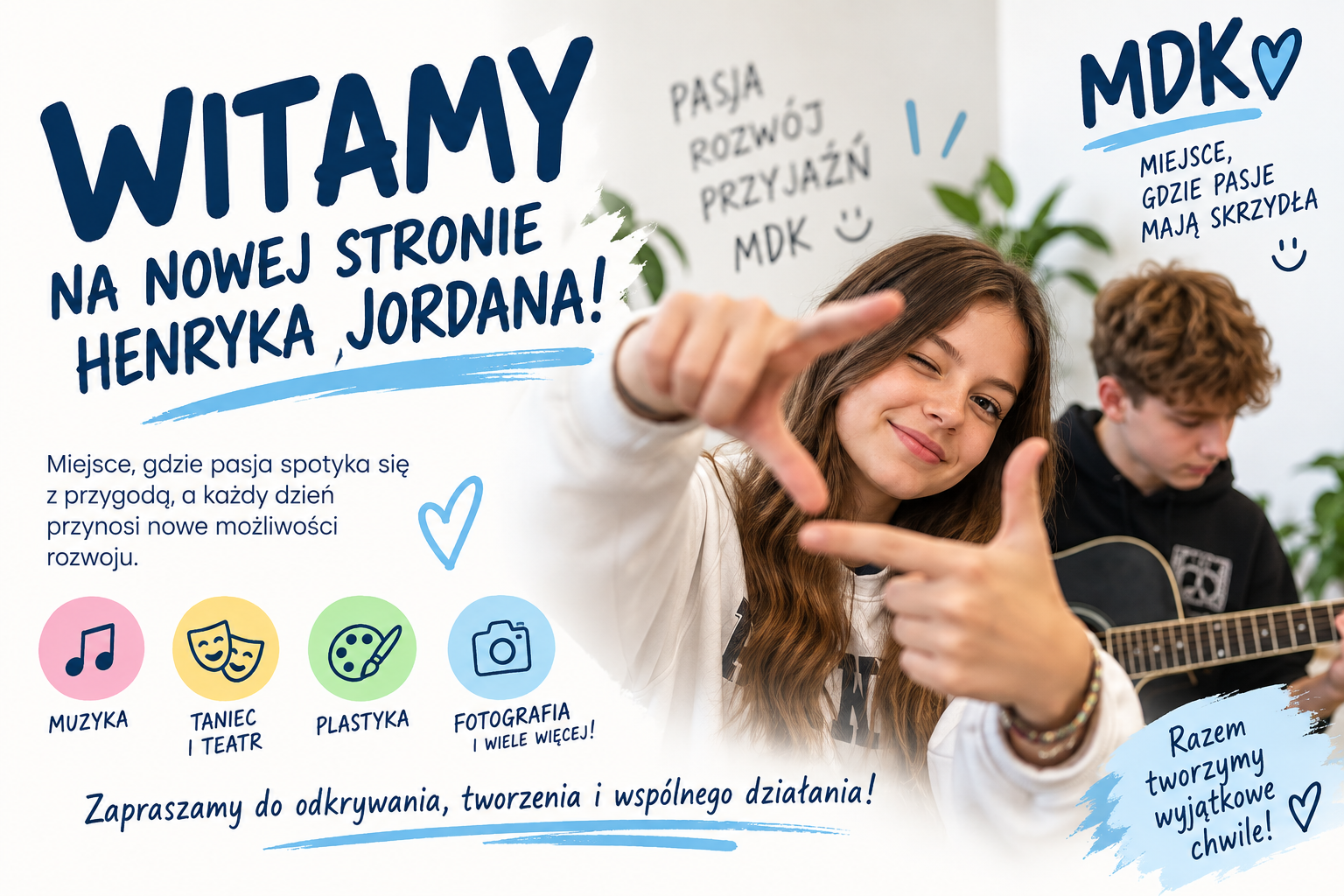 Grafika powitalna nowej strony Młodzieżowego Domu Kultury im. dr. H. Jordana